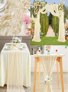 1pc Ruched Gauze Cheese Cloth Table Runner, Soft Touch, Premium Gauze Table Runner, Suitable For Weddings, Parties, Arches, Tables, Birthday Backdrops, Christmas, Baby Showers, Adding Romantic Ambiance And Cozy Party Atmosphere