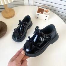 Children's Fashion Bow Decor Solid Color Thick Sole Leather Boots