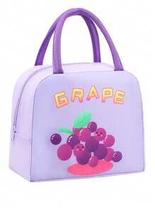 1pc Cartoon Fruit Print Insulated Lunch Bag, Large Capacity Student Bento Box Pouch, Waterproof Zipper Closure - Multicolor - View 21