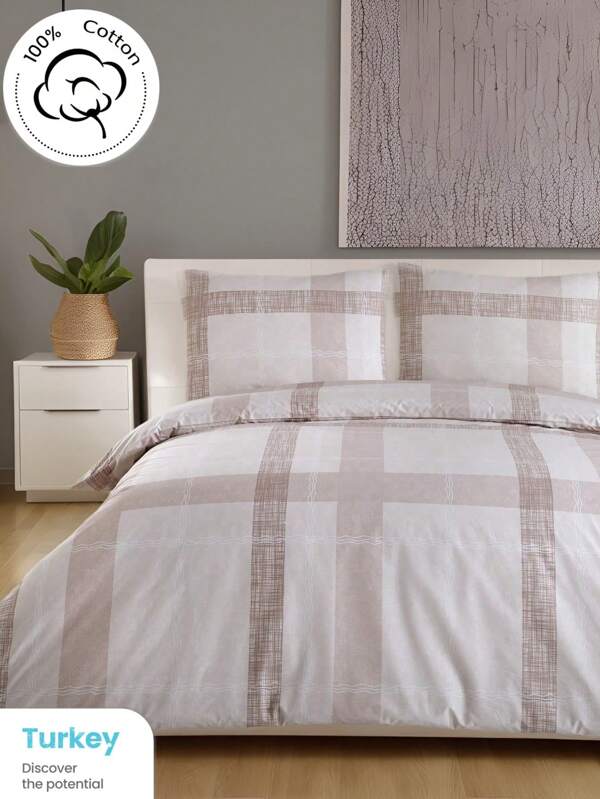 2/3-teiliges Bettwäsche-Set | Modernes Streifen- & Kreuz-Muster | Boheme Kollektion | Kuschelig & Bequem | Bettbezug + Kissenbezüge