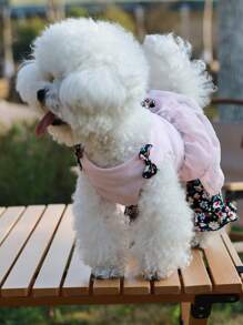 Monos con estampado floral lindo para mascotas, vestido de princesa primaveral/de verano delgado para poodle, maltés, chihuahua y otros perros pequeños