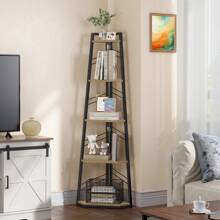 Yitahome Eckregal 5 Ebenen, Eck-Bücherregal, Standregal Freistehend, Modernes Holzregal mit Stahlrahmen, Eichenfarbe -von GeoTower- - Schwarz - Übersicht 2