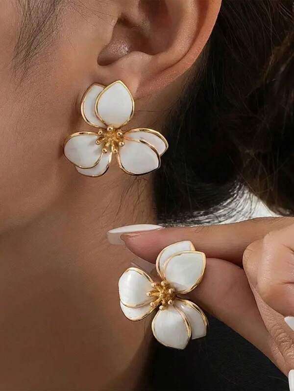 1 par de pendientes de metal con diseño floral hueco, estilo gótico punk, para mujer. Joyas exageradas adecuadas para galas, fiestas, vacaciones como regalo para la madre
