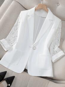 2025 Summer Women White Lace Bolero Jacket, Thin Short Sleeve Blazer Top - 白色 - 查看 3