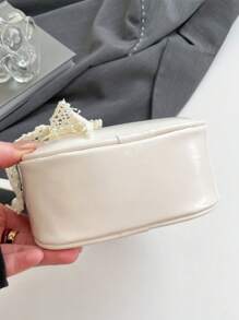 1 Pc New Mini Solid Color Pu Material Bow Ribbon Decorated Handbag With Interchangeable Strap, Crossbody And Handheld, Fashionable And Elegant For Daily Outings, Shopping, Parties, Banquets, And Friend Gifts