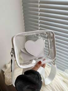 New Summer Transparent Girl Bag With Wide Strap, Heart Design Cross-Body Bag, Small Square Shoulder Bag, Personalized Phone Pouch - White - View 2