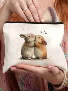 1 件兔子化妆包，轻便可折叠旅行化妆包，双面印花，多功能大容量，非常适合复活节、兔子爱好者、节日和生日礼物学校用品旅行必需品化妆包节日必需品化妆包化妆包化妆包化妆品收纳袋节日冬季豹纹腊肠狗女士礼物 - 白色 - 查看 1