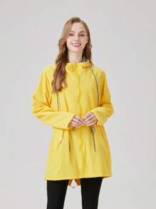 1pc Women's Outdoor Lightweight Windbreaker Jacket With Waist Design, Water-Repellent Fabric For Spring - Yellow - View 5