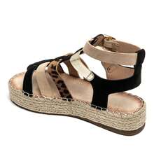 Platform Sandals Adorned With Multicolored And Metallic Straps, With Adjustable Buckle And Rope-Style Sole. - Black - View 4