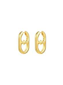 1 par de pendientes minimalistas con diseño geométrico hueco de corazón, joyería de moda estilo francés para mujeres