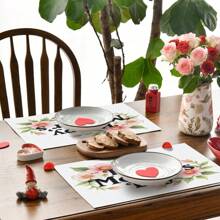 4 Pcs Mother's Day Tulip Floral Print Table Placemat, Insulated Tableware Mat, Mother's Day Decor, Pink Flower