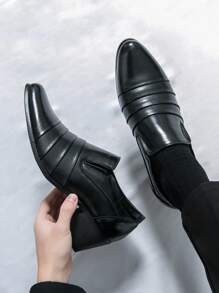 Men's Business Formal Pointed Toe High Heel Elevator Leather Shoes - Black - View 6