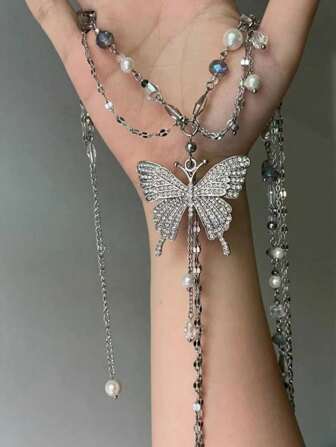 1pc European&American Minimalist Butterfly Tassel Multi-Layer Beaded Waist Chain, Unique Elegant Fashionable Elegant Sexy Waist Chain, Women Gift, Party Jewelry