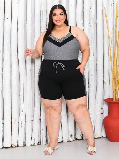 Conjunto Feminino Plus Size Short Regata Tamanho Grandes Até o G4 Moda Verao Short Plus Regata Plus Conjunto CasualEstampa em VBlingblingBloco de coresCasualeleganteFestaSensualConservador / modestoTecidoMalha ContrasteBordado de ilhóEscolaFériasEscritórioCasaNamorandoPraiaplus size gordinhas tamanhos grandes g1 g2 g3 g4