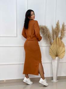 Women's Winter Set Blouse And Woolen Skirt