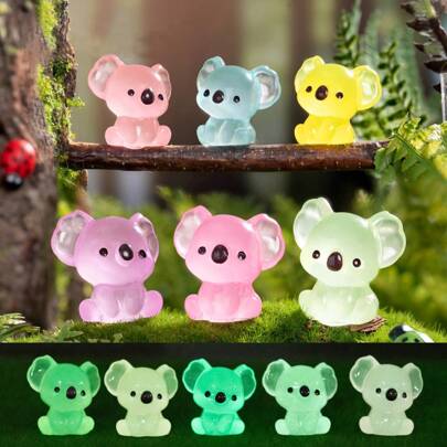6pcs Cute Glow-In-The-Dark Koala Figurines, Made Of Pink & Green Resin - Perfect For Home Decor, Weddings, Easter, Valentine's Day, And Spring/Summer Outdoor Statues