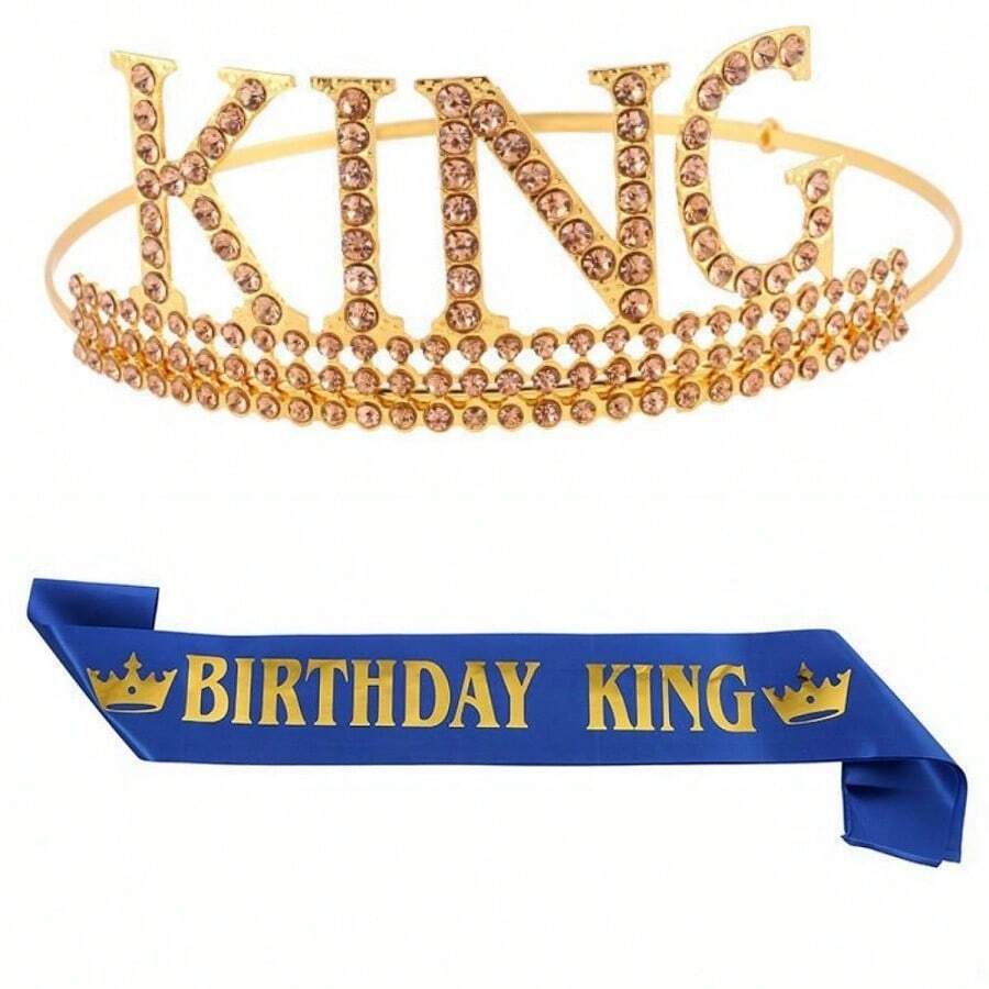 2 件/套男士生日腰带和头饰，包括生日皇冠、大号腰带丝带蜡烛和蛋糕装饰，生日礼物，适合任何年龄段的生日快乐派对礼品用品、圣诞节