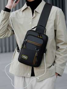 Men's Fashionable Casual Minimalist Letter Print Multi-Pocket Chest Bag, Versatile Shoulder & Crossbody Bag Purse Belt Fanny Pack Side Bags For Men - Multicolor - View 1