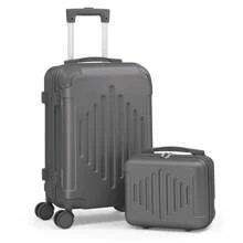 2 Piece Luggage Set (20"+12") Checked Travel Suitcases, Lightweight Portable Hard Shell Carry-On Luggage With Spinner Wheels, Rose Gold, Black, Dark Grey - Dark Grey - View 4