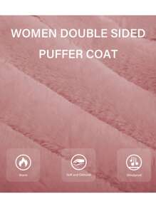 Women Double Sided Faux Fur Jacket With Fur Collar, The Puffer Coat Worn On Both Sides - 粉色 - 查看 4