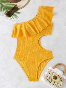2025 New Arrival 3D Fabric Asymmetrical Neck Sexy Backless One-Piece Swimsuit For Women, Summer Beach Vacation