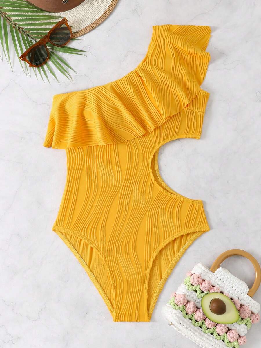 2025 New Arrival 3D Fabric Asymmetrical Neck Sexy Backless One-Piece Swimsuit For Women, Summer Beach Vacation