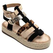 Platform Sandals Adorned With Multicolored And Metallic Straps, With Adjustable Buckle And Rope-Style Sole. - Black - View 2