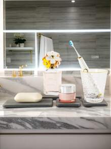 4 Packs Stone Drying Tray For Bathroom Sink, Diatomite Stone Sink Tray, Stone Coasters Kitchen Soap Dish Holders Trays,Bathroom Decor,Organization And Storage