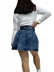 Falda tableada de mezclilla - Azul lavado oscuro - Ver 5