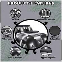 VELVETIO 3D Triangle Duvet Cover Set Polycotton Reversible Beddings - Black - View 3