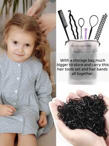 1000pcs Hair Tie Set - Small Elastic Rubber Bands, Topsy Tail Hair Tool, Girls Hair Accessories - Black - View 7