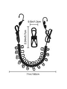 1 Pack Portable Clothesline With 12 Clothespins, Adjustable Elastic Travel Camping Clothesline, Windproof Travel Elastic Retractable Bungee Clothesline For Backyard, Resort Hotel, Balcony Clothes Drying