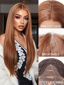 13*3.5高清透明蕾丝前假发蛋白丝高温纤维棕色波浪天然合成自然假发派对婚礼音乐节万圣节礼物 - 彩色 - 查看 1