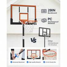 HEROPRO Basketball Hoop Outdoor 3.2-7.2 Feet Adjustable 29 Inch Premium PC Backboard And Enlarged Base Portable Basketball Goal System For Youth Teens In Pool Driveway Backyard Indoor