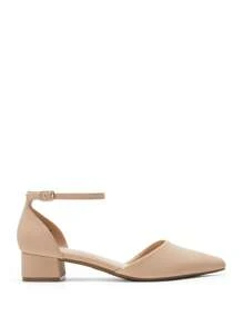 Women's Ankle Strap Low Heel Pumps Dress Shoes Pointed Toe Closed Toe Comfortable Casual D'Orsay Flats - 杏色 - 查看 7