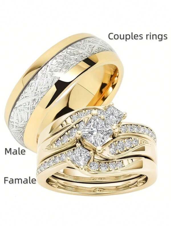 Set de anillos de compromiso de él y ella - Set de anillos nupciales - Bandas de boda de acero inoxidable para hombre de negocio