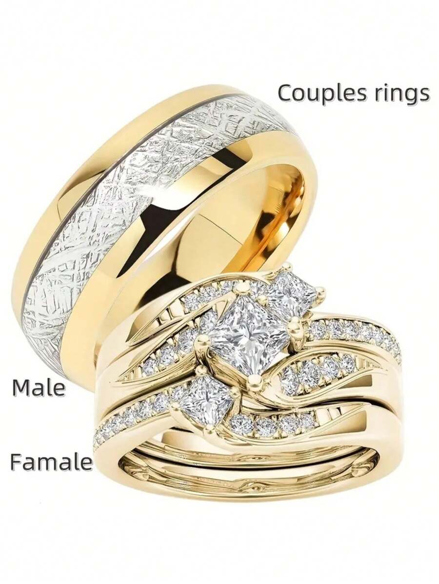 خاتم وعد للزوجين - خاتم الالتزام لها مجموعة الكنة - خاتم الزواج من الفولاذ المقاوم للصدأ للرجال