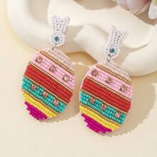 1 对复活节串珠手工兔子和鸡蛋个性化时尚耳环，适合女士 - 復活節兔子 - 查看 3