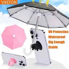 1 Set Of Mini Phone Holder Sunshade Umbrella, Mini, Cute, Lightweight, Portable, Easy To Store, Sunscreen, Rainproof, Anti Reflective, Matched With Cartoon Shaped Suction Cup Umbrella Holder, Suitable For Outdoor Play, Beach, Party, Or Used As A Motorcycle, Bicycle, Car Mobile Phone Holder Accessory, A Fun Gift Item - Multicolor - View 3