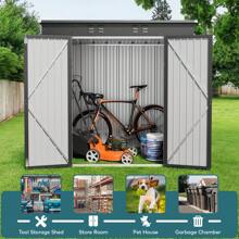 6ft X 4ft Outdoor Metal Storage Cabinet With Lockable Door Get Metal Garden Shed, Large Capacity Tool Room For Storing Yard Tool - 灰色 - 查看 6