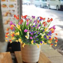 Flores artificiales resistentes a los rayos UV para exteriores, flores falsas de lirio de Cala para colgar en macetas, ventanas, porche, decoración del hogar y jardín (Colores surtidos, 8 piezas)