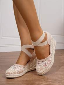 Giày lười đế xuồng màu xanh co giãn chống trượt thoải mái cho nữ phong cách nghỉ dưỡng dây vải lanh màu be - Màu be - Xem 7