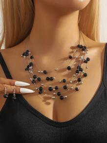 1pc Fashionable Boho Beach Retro Style Multi-Layer Shell Necklace & 1 Pair Crystal Bead Earrings For Women - Colorful - View 9