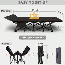 ABORON Oversized XXL Folding Camping Cot W/Mat For Adults, 78" L X 32" W X 18" H, Heavy Duty Outdoor Bed With Carry Bag,1200 D Layer Oxford Travel Camp Cots - 漆黑一片 - 查看 3
