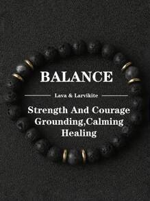 Men Fashion Lava Bracelet Strength And Protection, Larvikite Healing Bead Stretch Balance Bracelet Spiritual Meditation Grounding Jewelry Unisex Jewelry