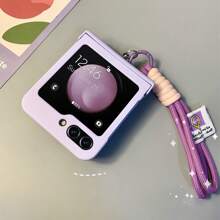 Minimalist Cute Purple Phone Case With Wrist Strap, Compatible With Samsung Galaxy Z Flip 5, Z Flip 6, Shock-Resistant Back Cover, Waterproof, Anti-Fall, Anti-Scratch - Purple - View 3