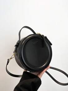 Round Design Lady Handbag Vintage PU Leather Shoulder Bag For Women Fashion Clutch Purses High Quality Crossbody Bag Female Travel Totes Daily Removable Commuting Bag Give A Gift To A Friend