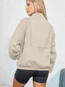 hoteel Women Half Zip Oversized Sweatshirts Long Sleeve Fleece Cropped Pullover Workout Warm Tops With Pockets - 杏色 - 查看 5