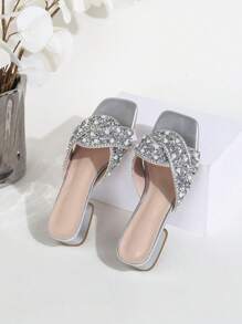 Modische Damen Peep-Zehen Sandalen, neuartige luxuriöse mit Perlen & Strass verzierte Urlaubs- und Party Vielseitige Quadratische Spitze Plateau Absatz Sexy Charm Slides
