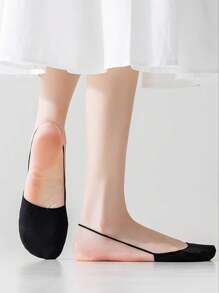 4 Pairs Summer Ultra-Thin Breathable Solid Color Basic Series Minimalist Fashion High-Quality Invisible Socks, Moisture-Wicking And Abrasion-Resistant Half Palm Socks - Multicolor - View 3